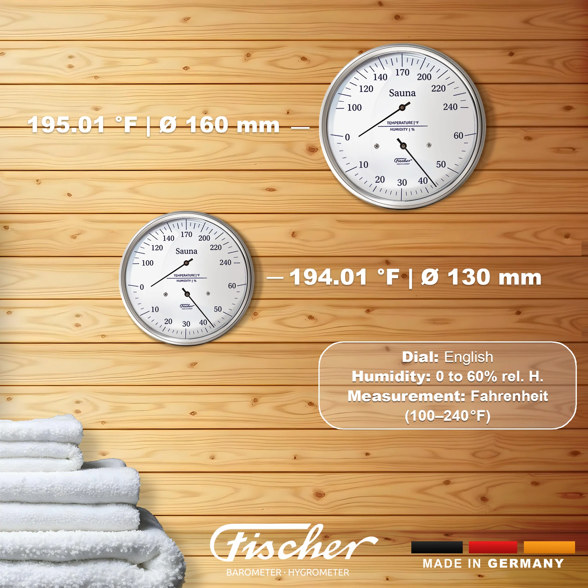 Fischer Sauna Thermometer & Hygrometer, Stainless Steel - US / Fahrenheit - Image 7