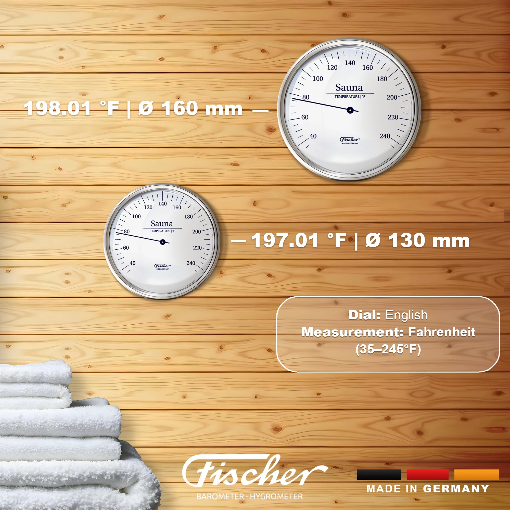 Fischer Sauna Thermometer, Stainless Steel - US / Fahrenheit - Image 5