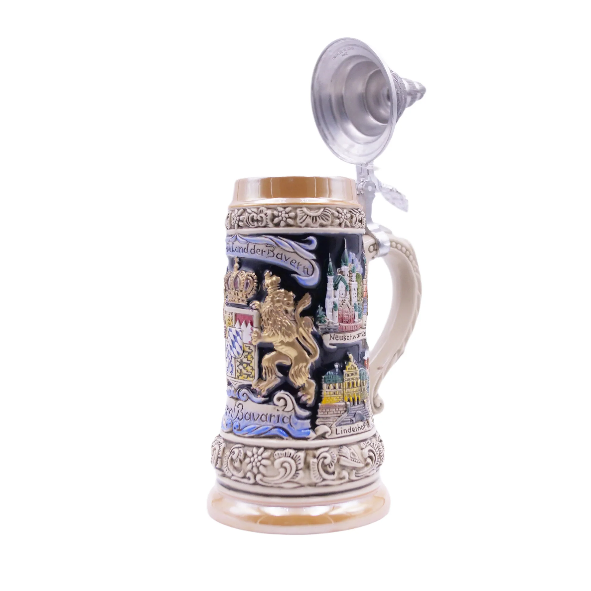 German Beer Stein 1/2 L (16.9 oz), BAVARIAN LION, Special Pewter Lid (ZSD) - No. 1796-996 - Image 4