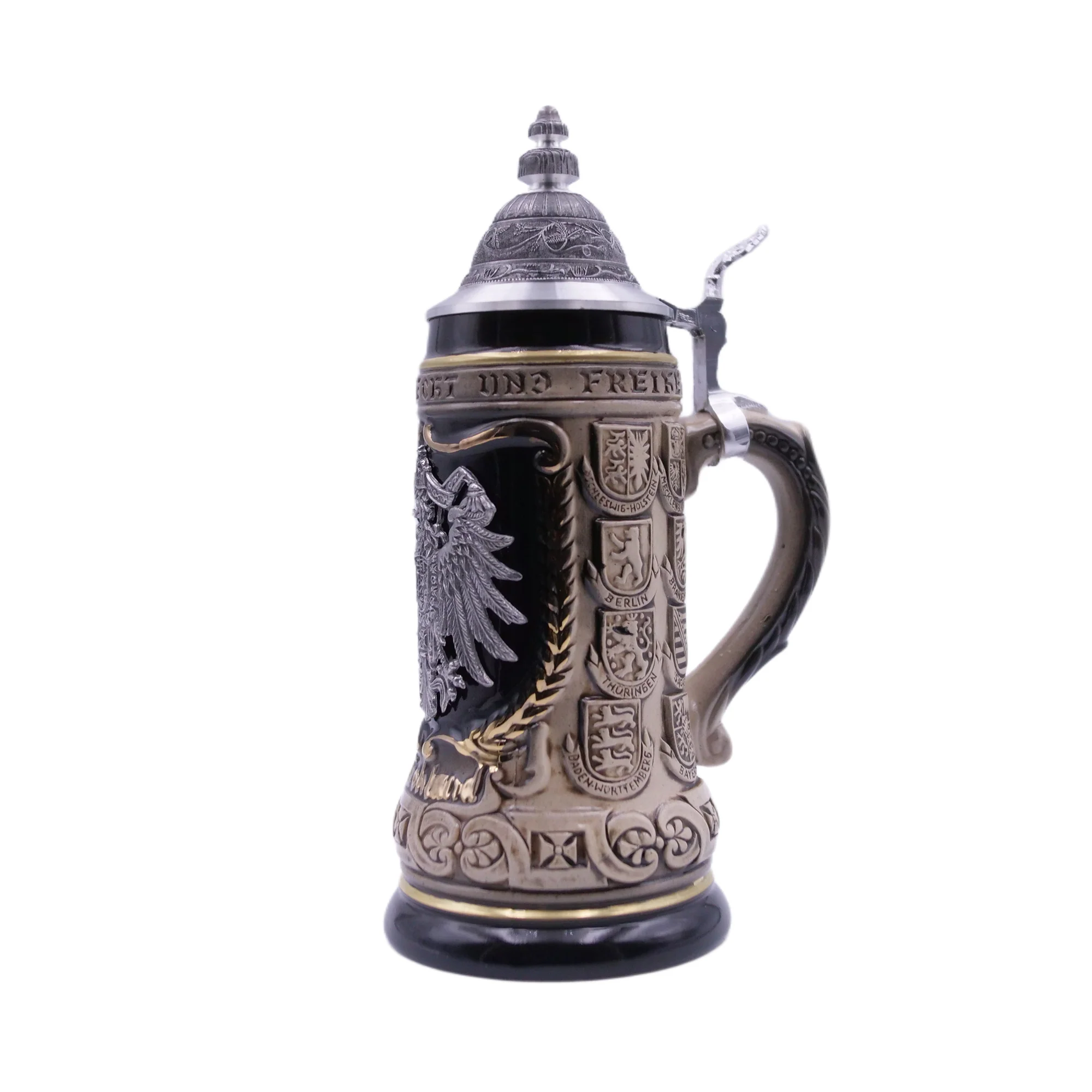 German Beer Stein 1/2 L (16.9 oz), Pewter Relief Crest, EAGLE, Special Pewter Lid (ZSD) - No. 1425-606 - Image 3