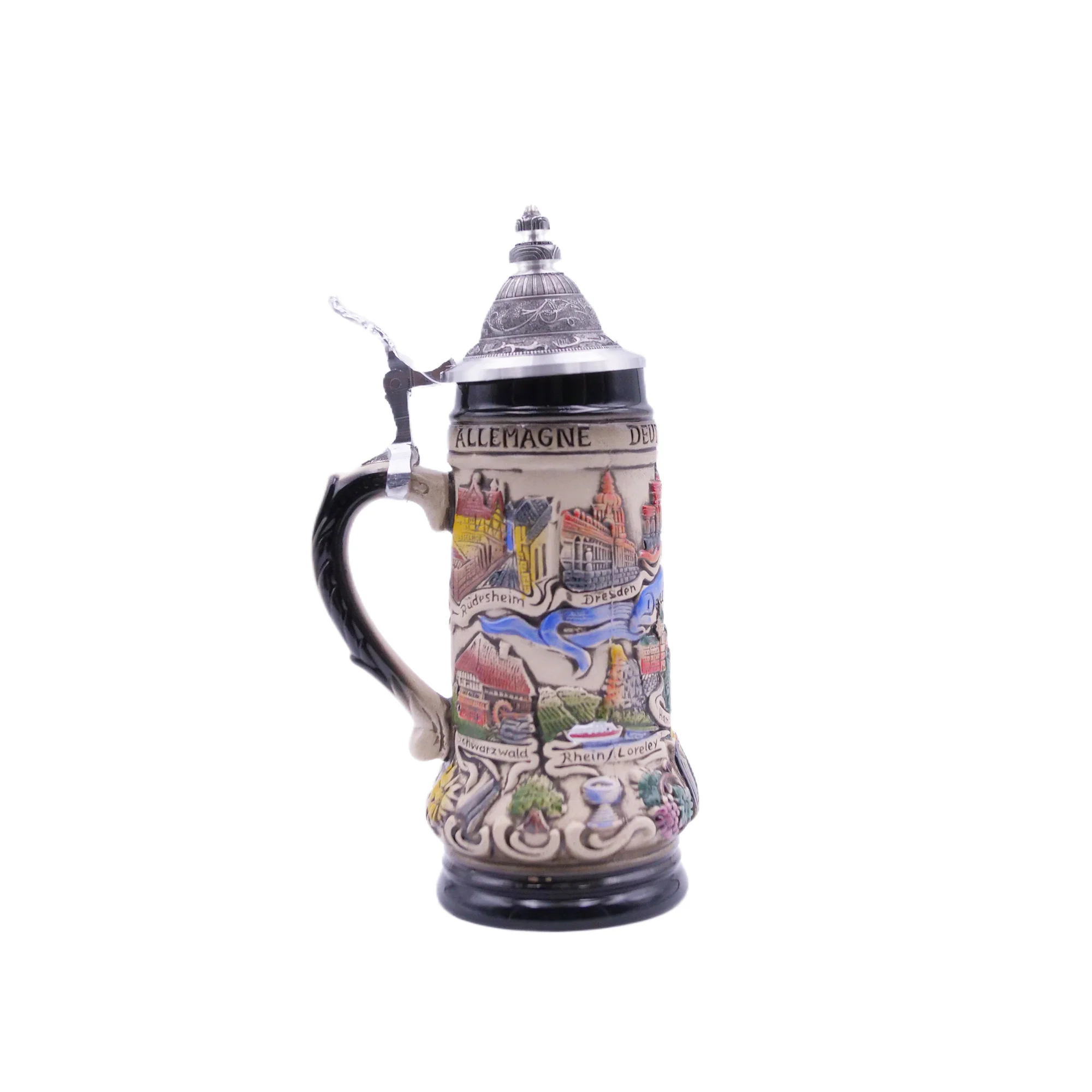 German Beer Stein PANORAMA GERMANY, Special Pewter Lid (ZSD) - Image 4