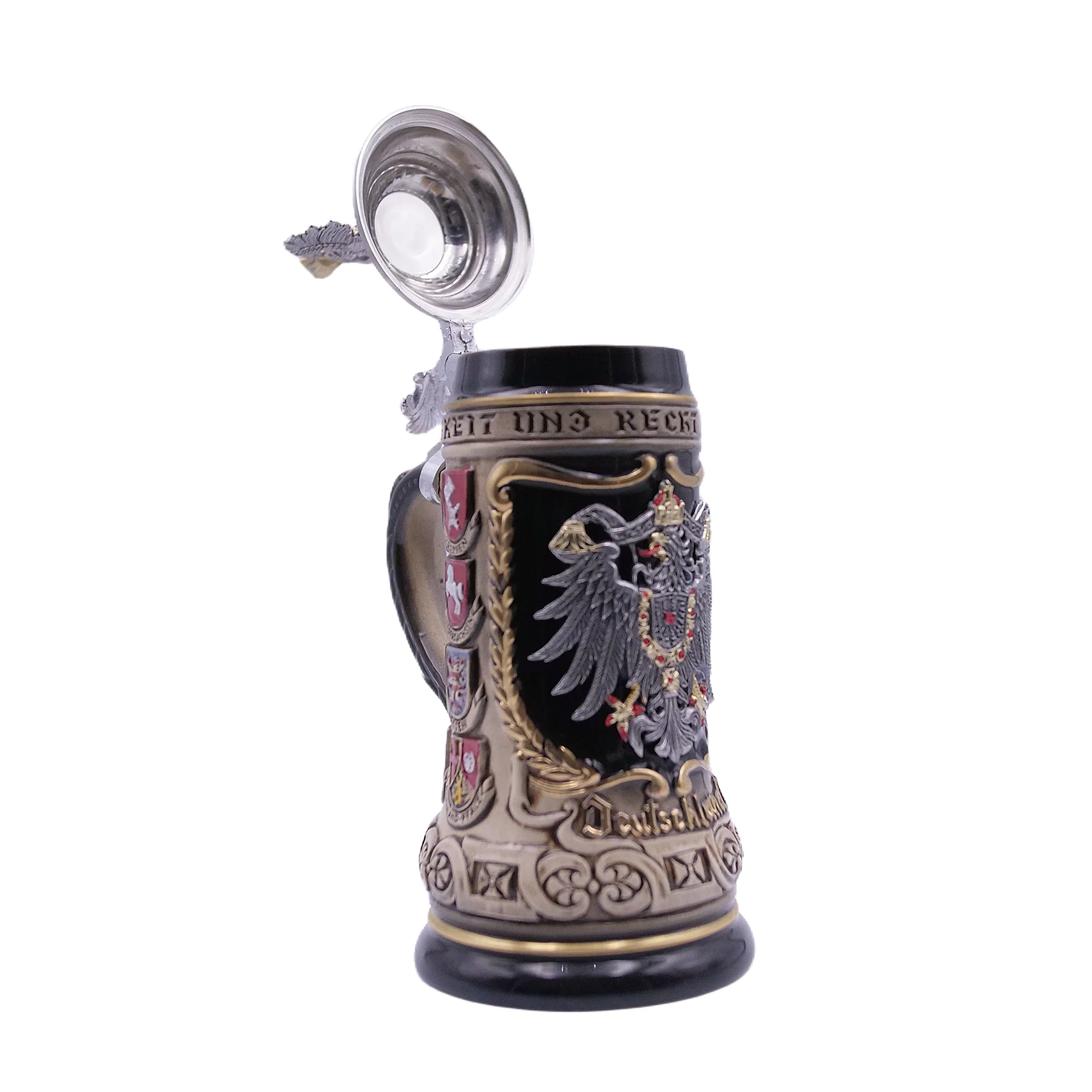 German Beer Stein 1/2 L (16.9 oz), Painted Pewter Relief Crest, EAGLE, Special Pewter Relief Lid (RD) - No. 1425-9009 - Image 3
