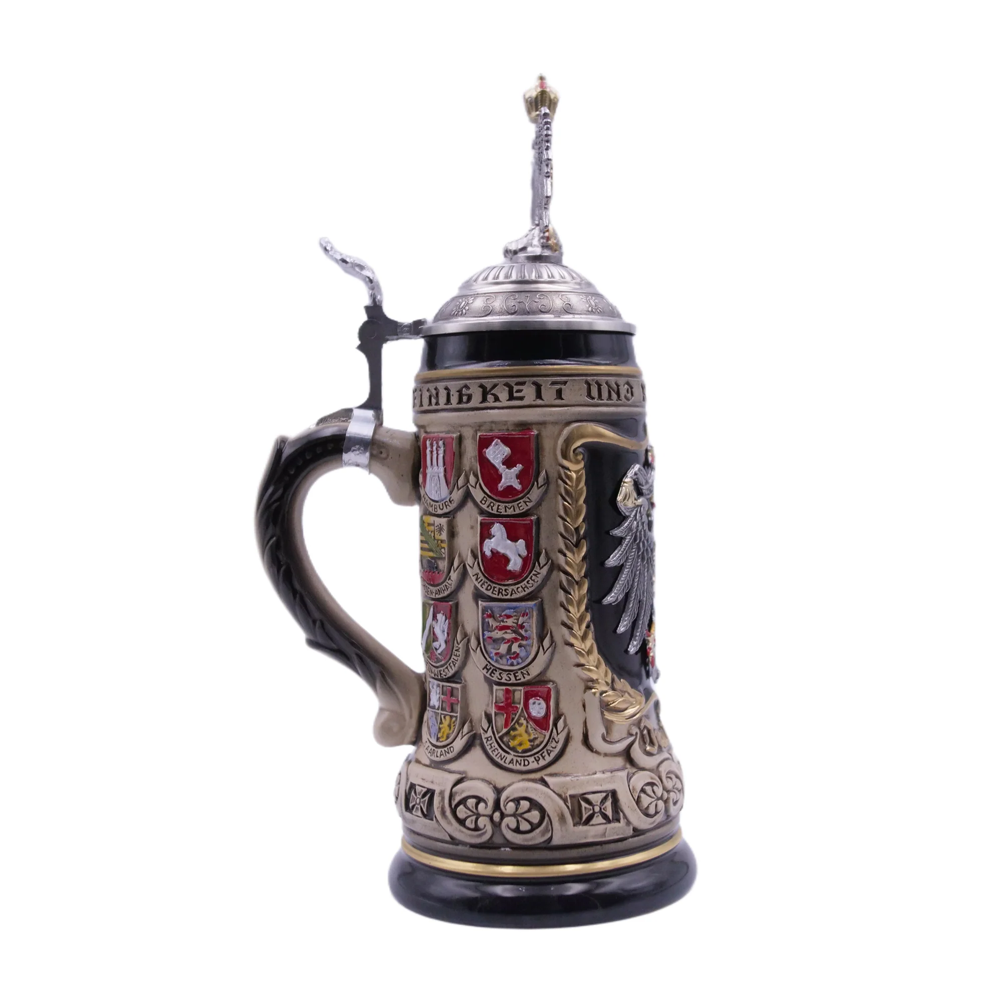 German Beer Stein 1/2 L (16.9 oz), Painted Pewter Relief Crest, EAGLE, Special Pewter Relief Lid (RD) - No. 1425-9009 - Image 4
