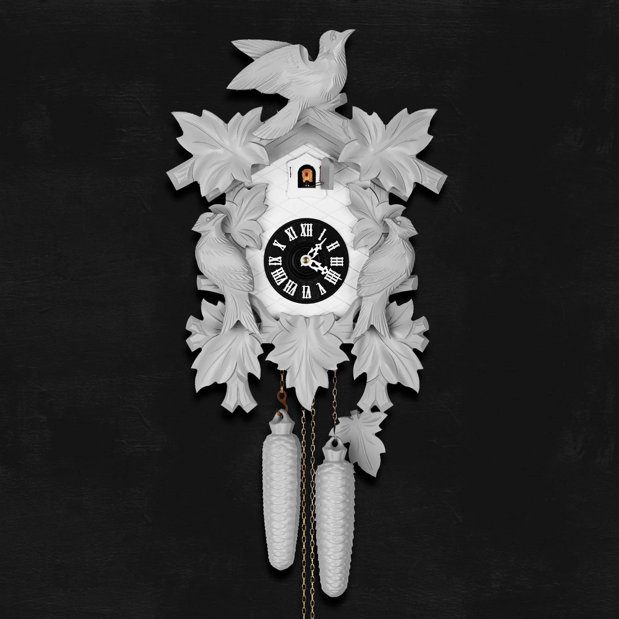 Cuckoo Clock Hand Carved with Leaves and Bird - Image 10