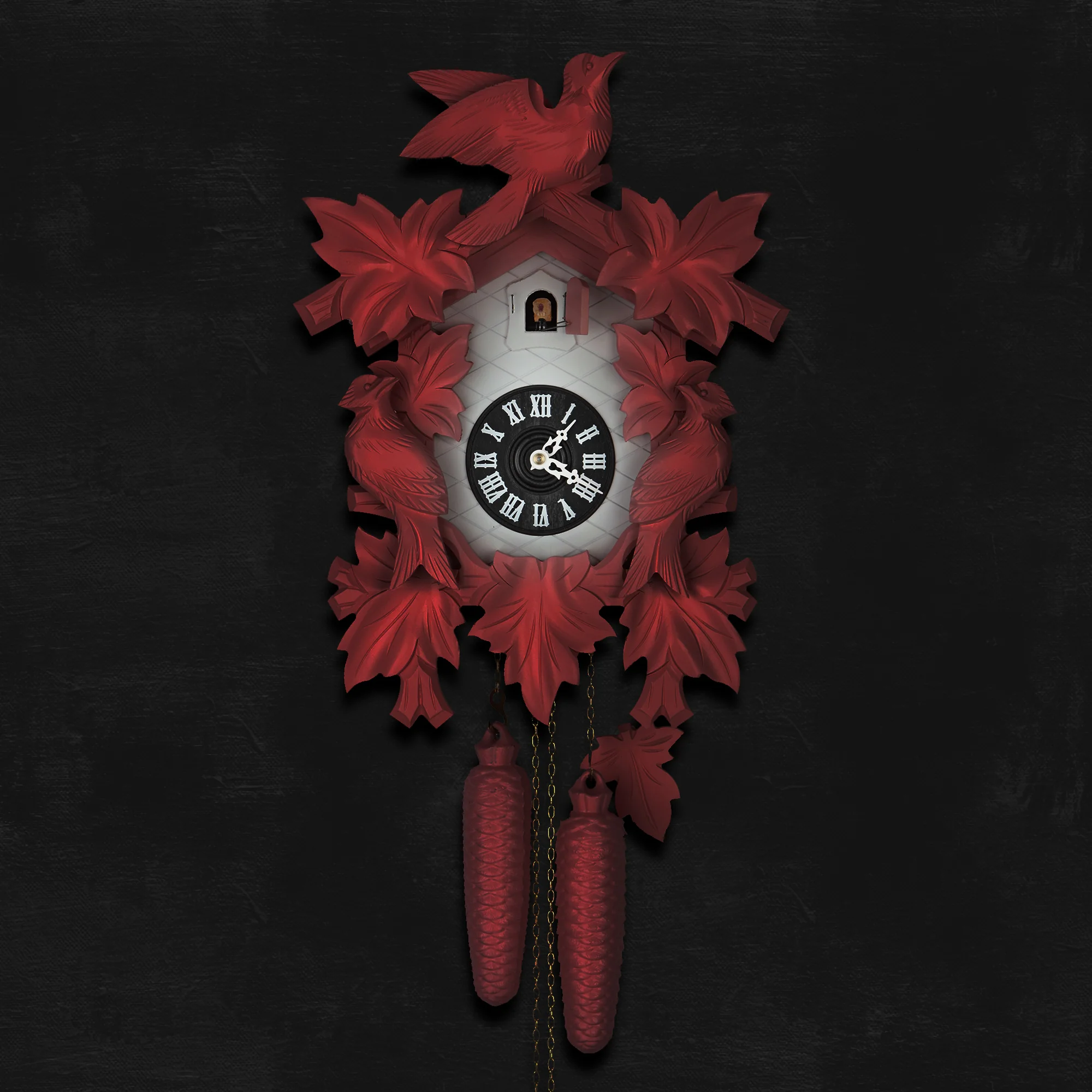 Cuckoo Clock Hand Carved with Leaves and Bird - Image 12