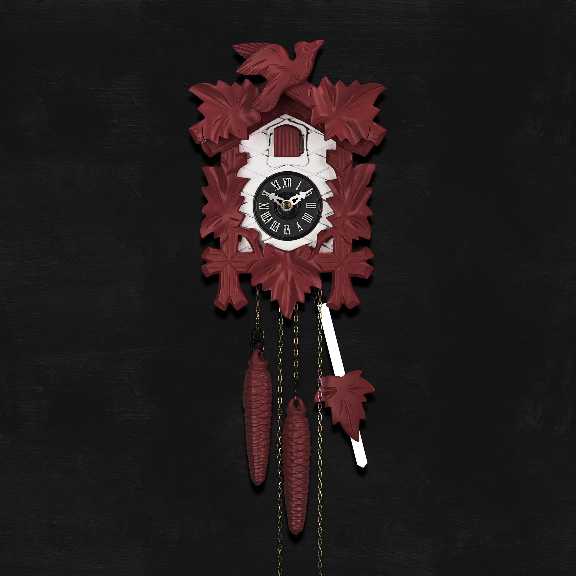 Cuckoo Clock Hand Carved with Leaves and Bird - Image 3