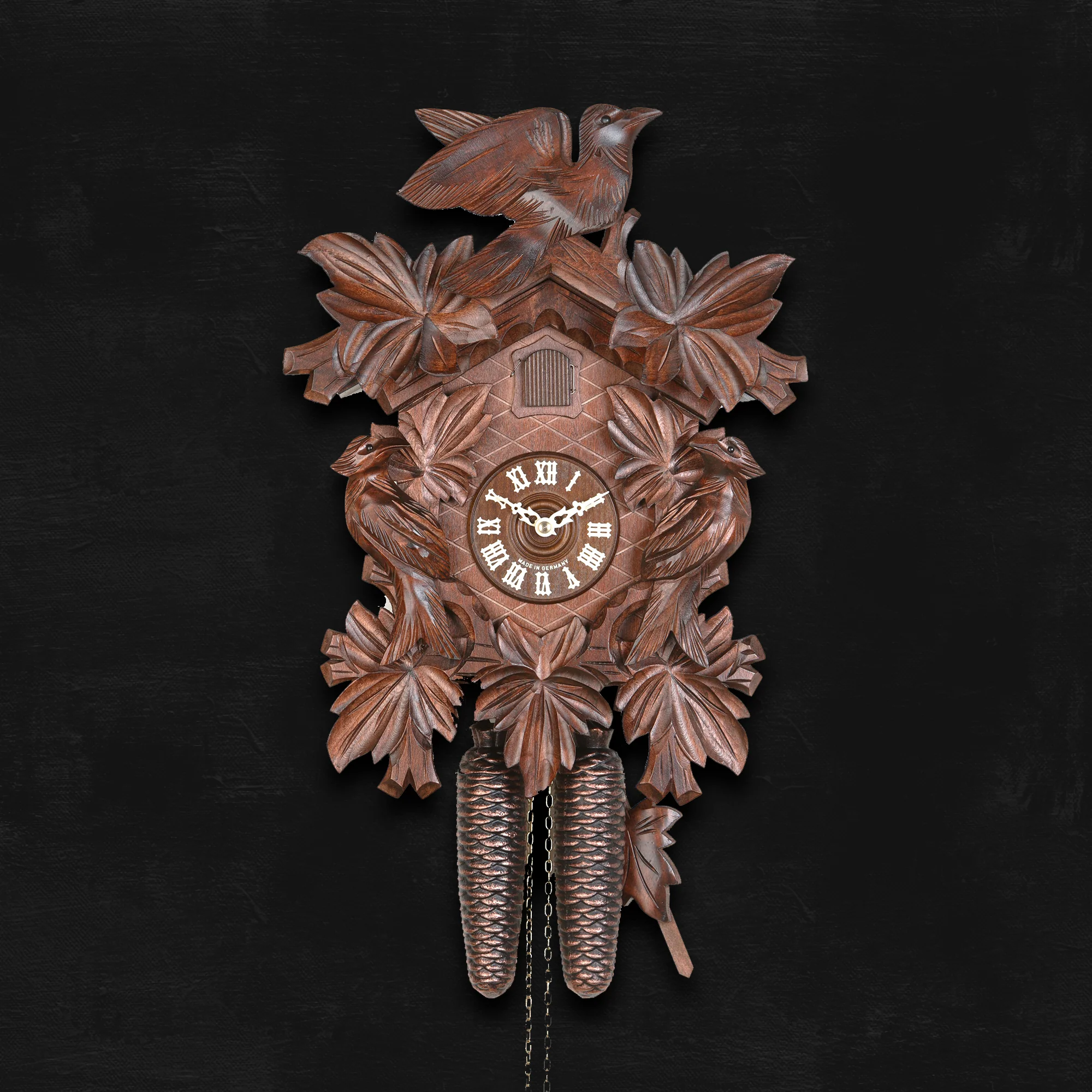 Cuckoo Clock Hand Carved with Leaves and Bird - Image 6