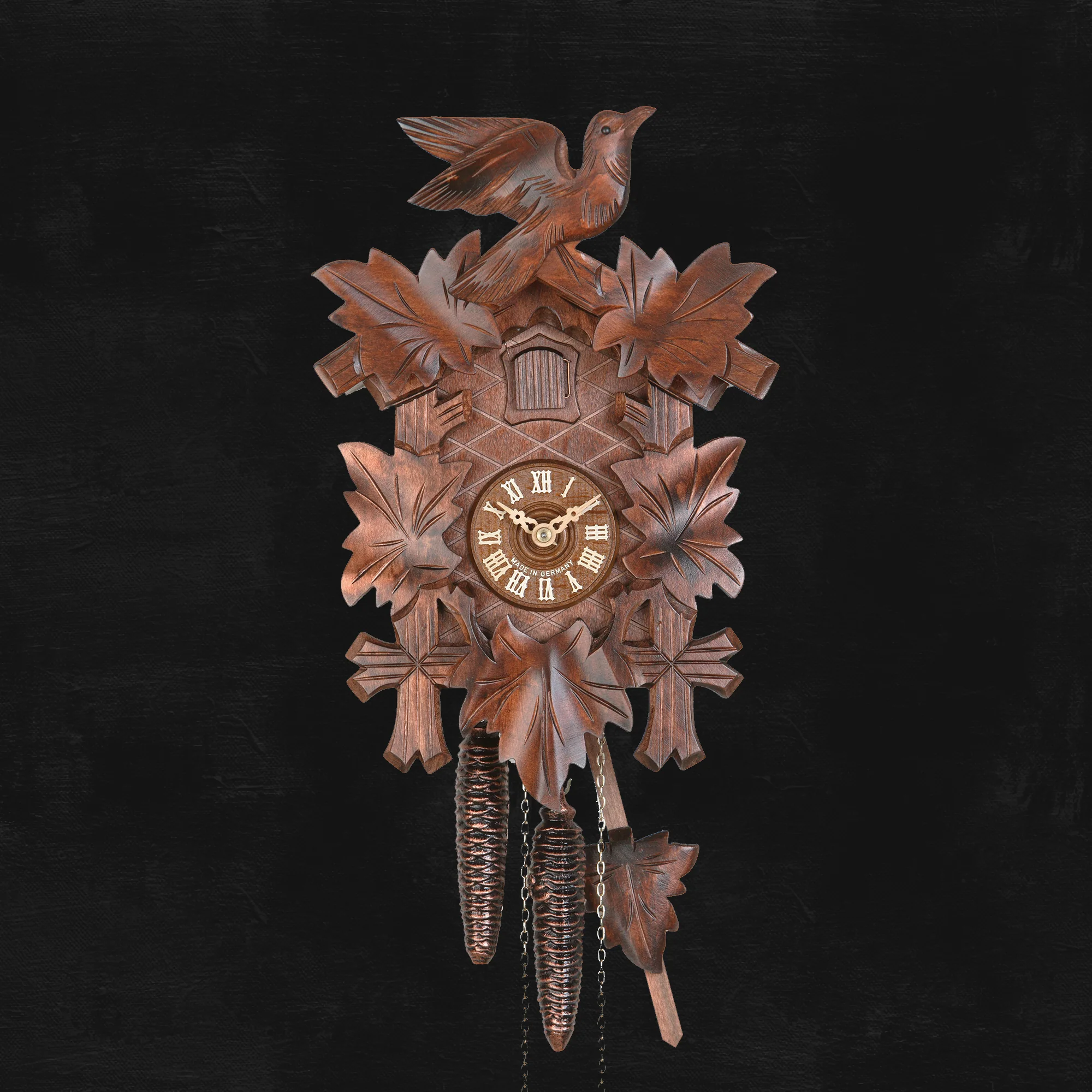 Cuckoo Clock Hand Carved with Leaves and Bird - Image 7