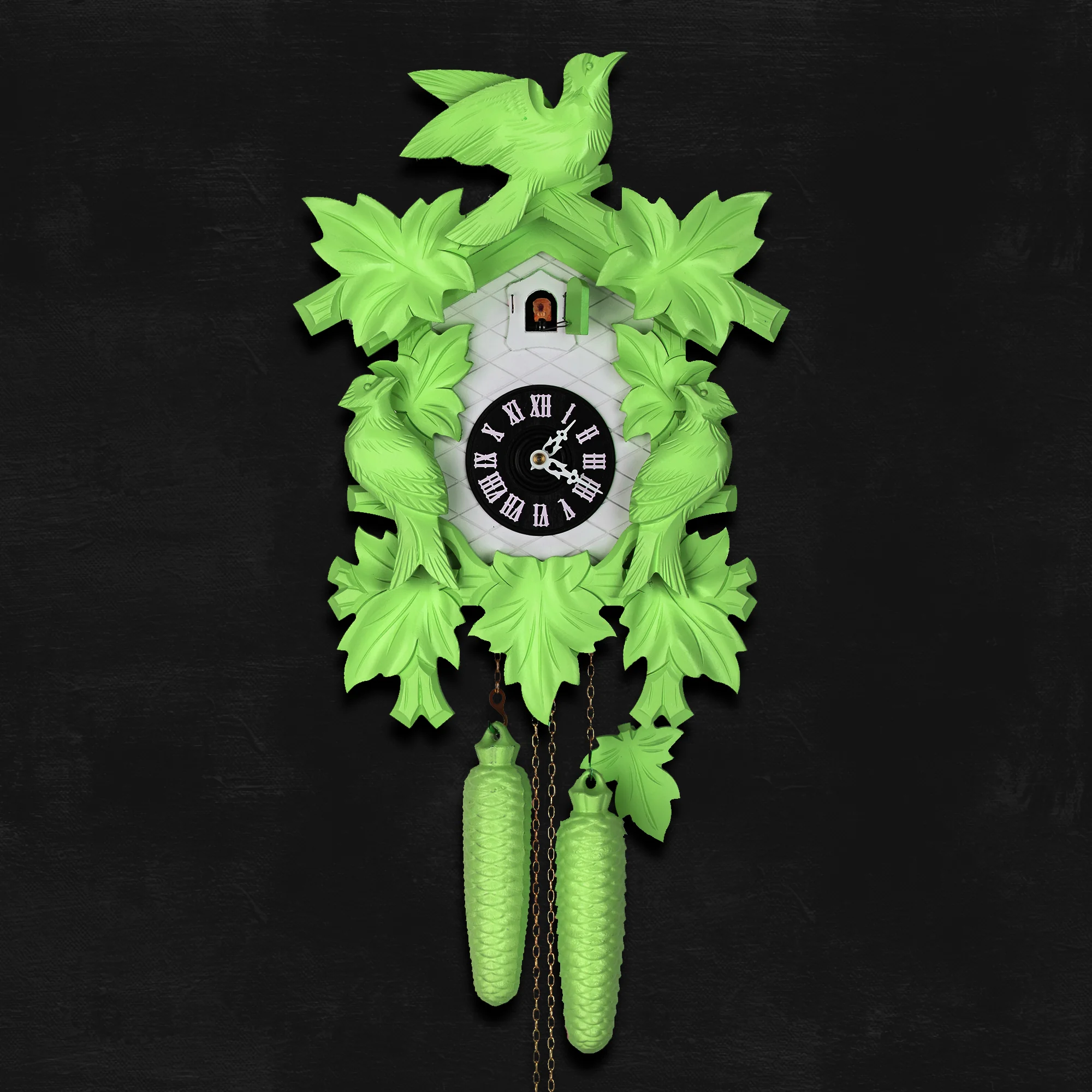 Cuckoo Clock Hand Carved with Leaves and Bird - Image 9