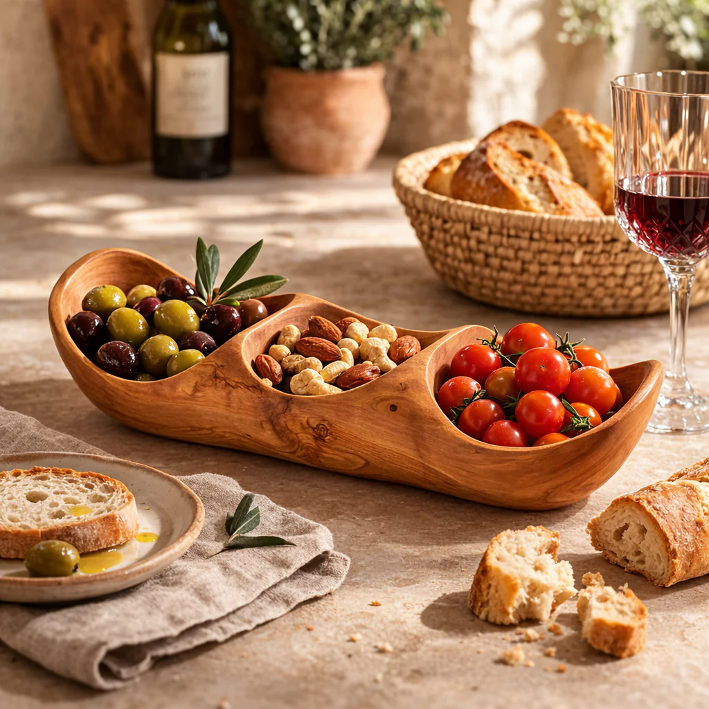 PASTERKAMP Olive Wood 3-Compartment Serving Bowl (30–35 cm / 11.8–13.8 in) - Image 2