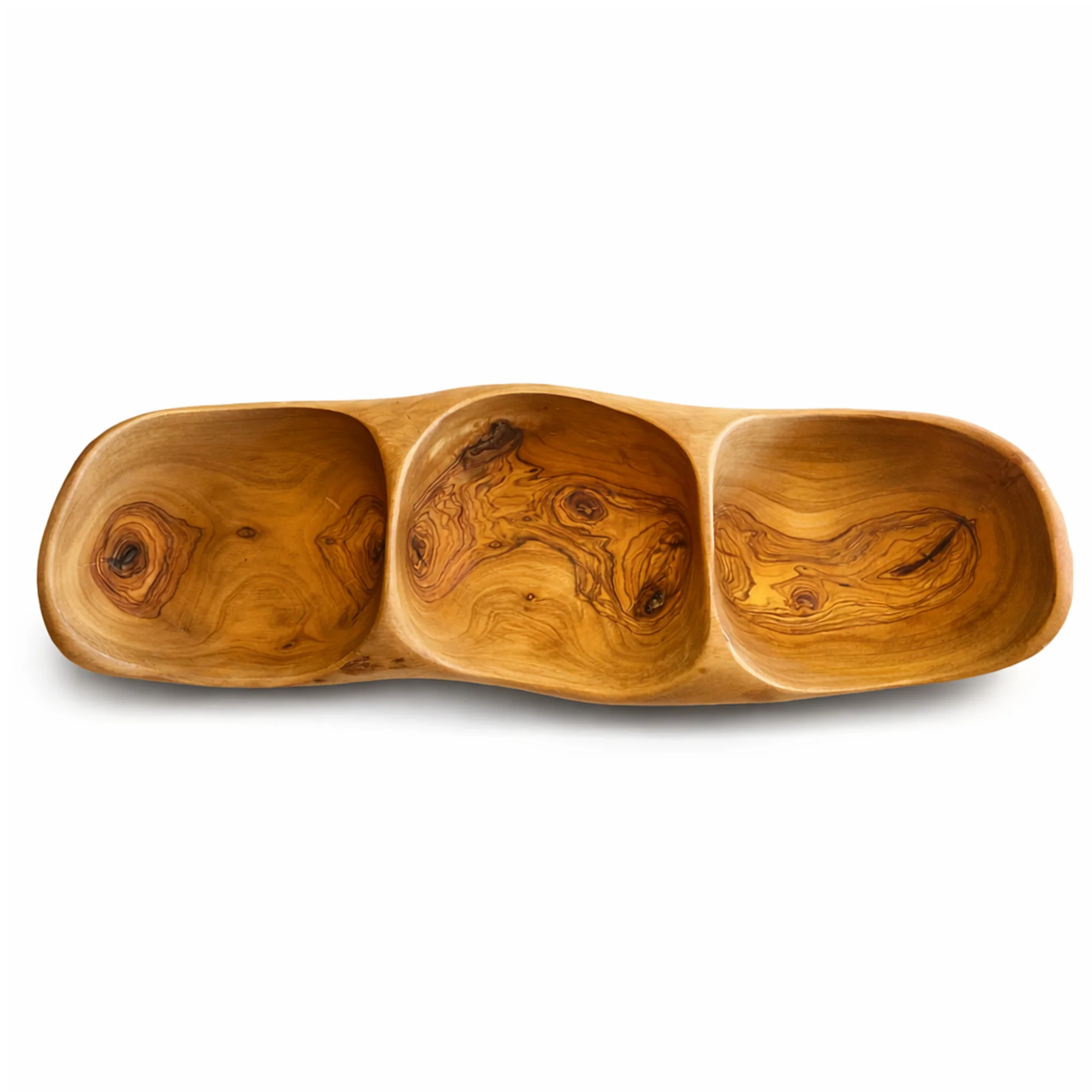 PASTERKAMP Olive Wood 3-Compartment Serving Bowl (30–35 cm / 11.8–13.8 in) - Image 3