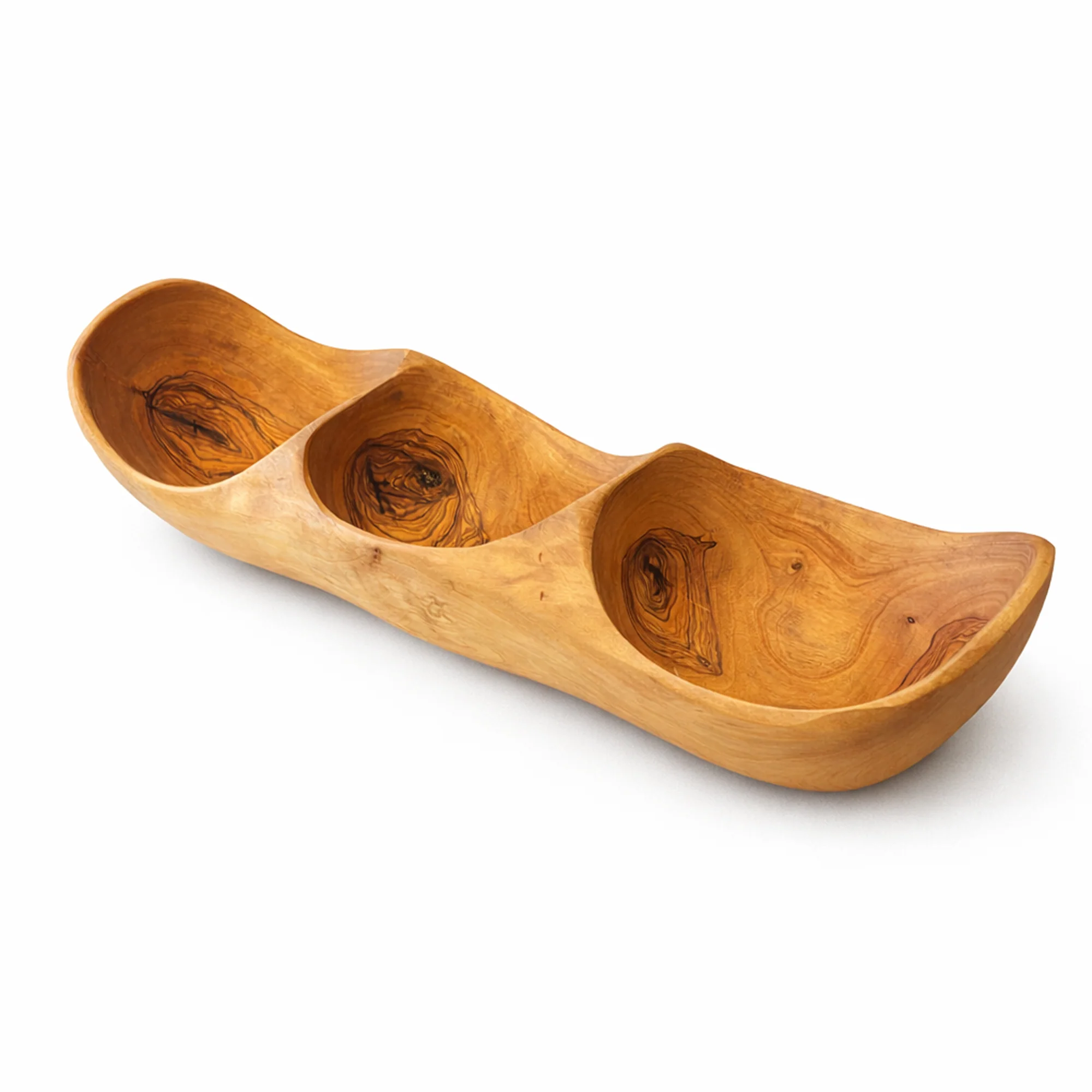 PASTERKAMP Olive Wood 3-Compartment Serving Bowl (30–35 cm / 11.8–13.8 in) - Image 4