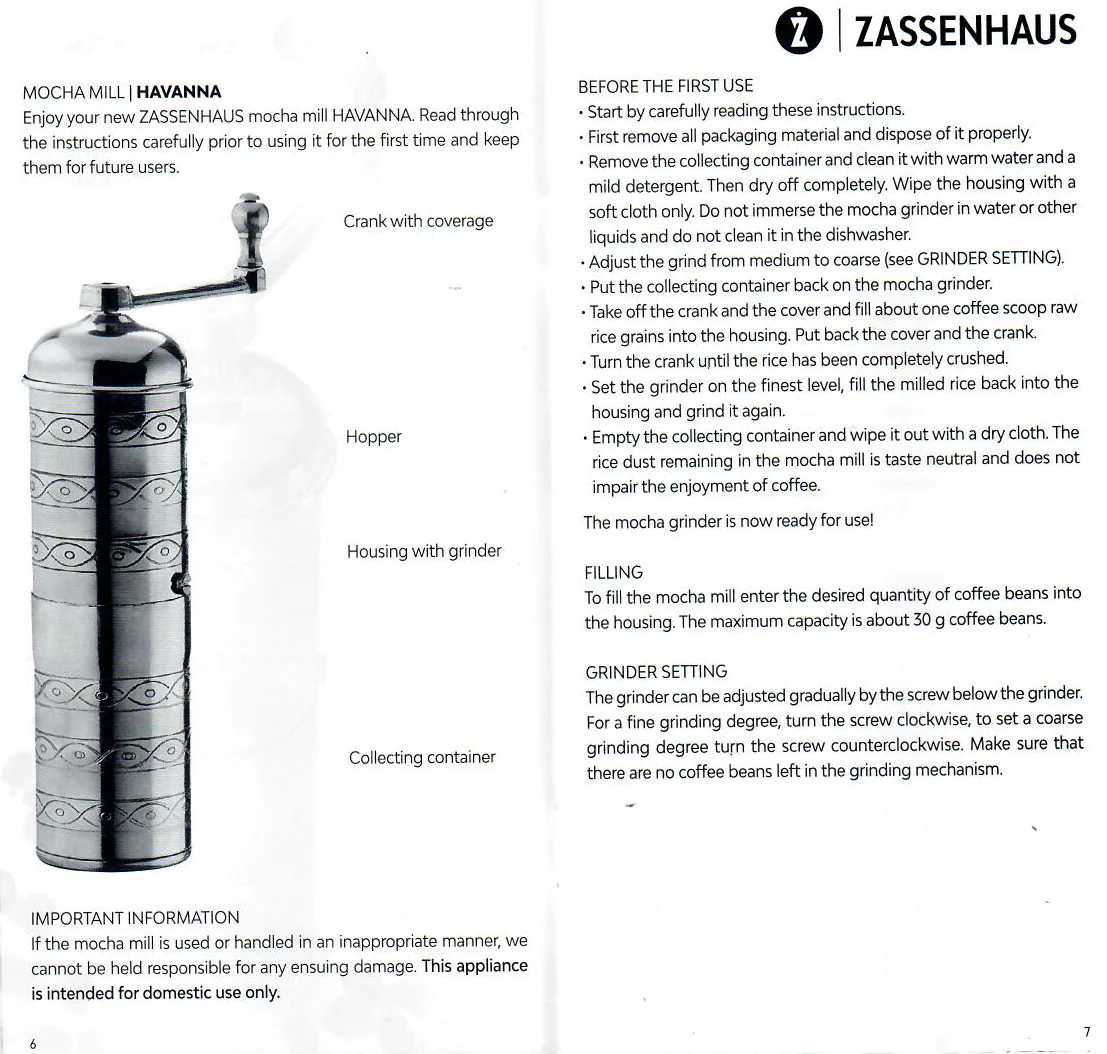 Zassenhaus Mocha Coffee Grinder / Mill HAVANNA, Polished Brass - #041002 - Image 8