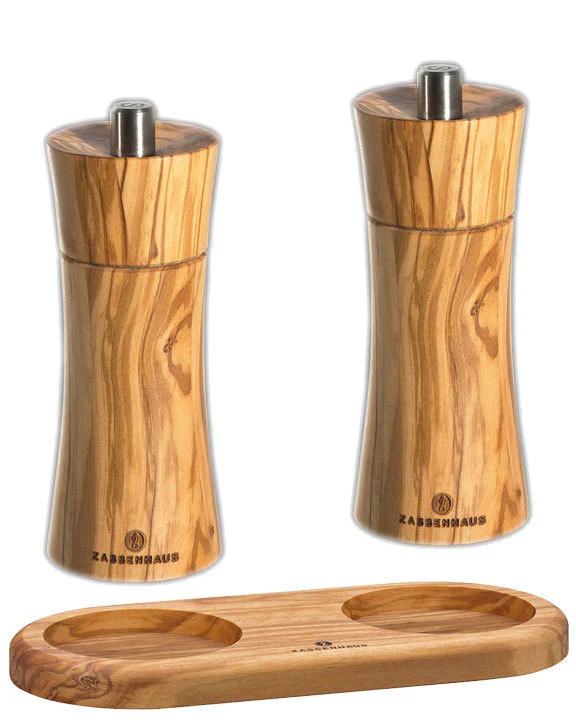 Zassenhaus Pepper & Salt Mill Set FRANKFURT with Coaster, Olive Wood - Image 6
