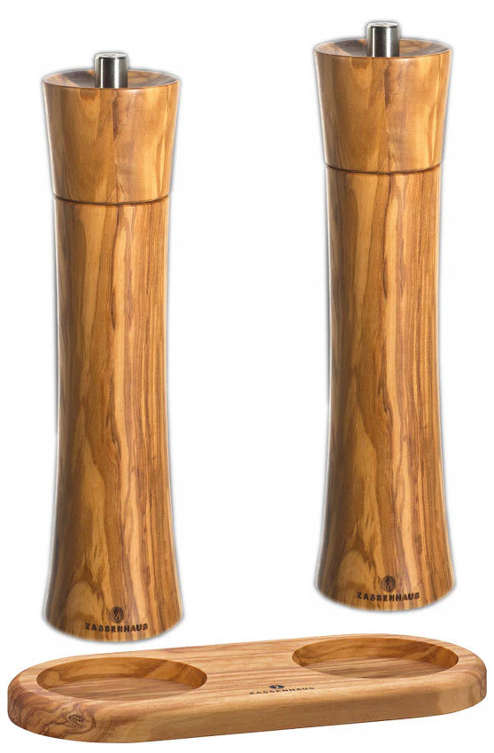 Zassenhaus Pepper & Salt Mill Set FRANKFURT with Coaster, Olive Wood - Image 7